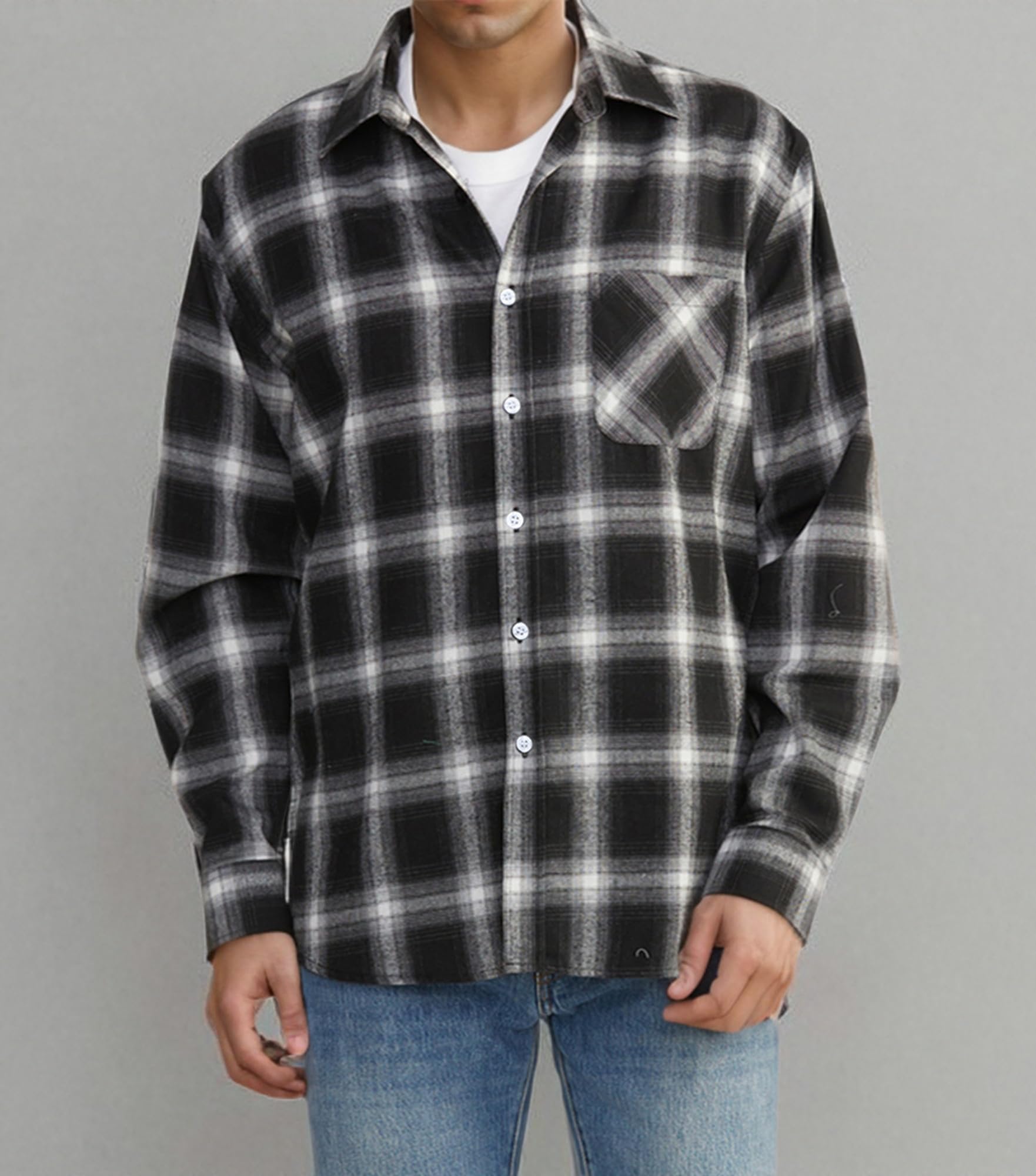 SANGTREE - Camiseta de Franela para Hombre y niño, Manga Larga, con Botones, 3 Meses, Talla 9XL | Sin arrugas, cuello de franela a cuadros, ajuste regular, camisas casuales clásicas