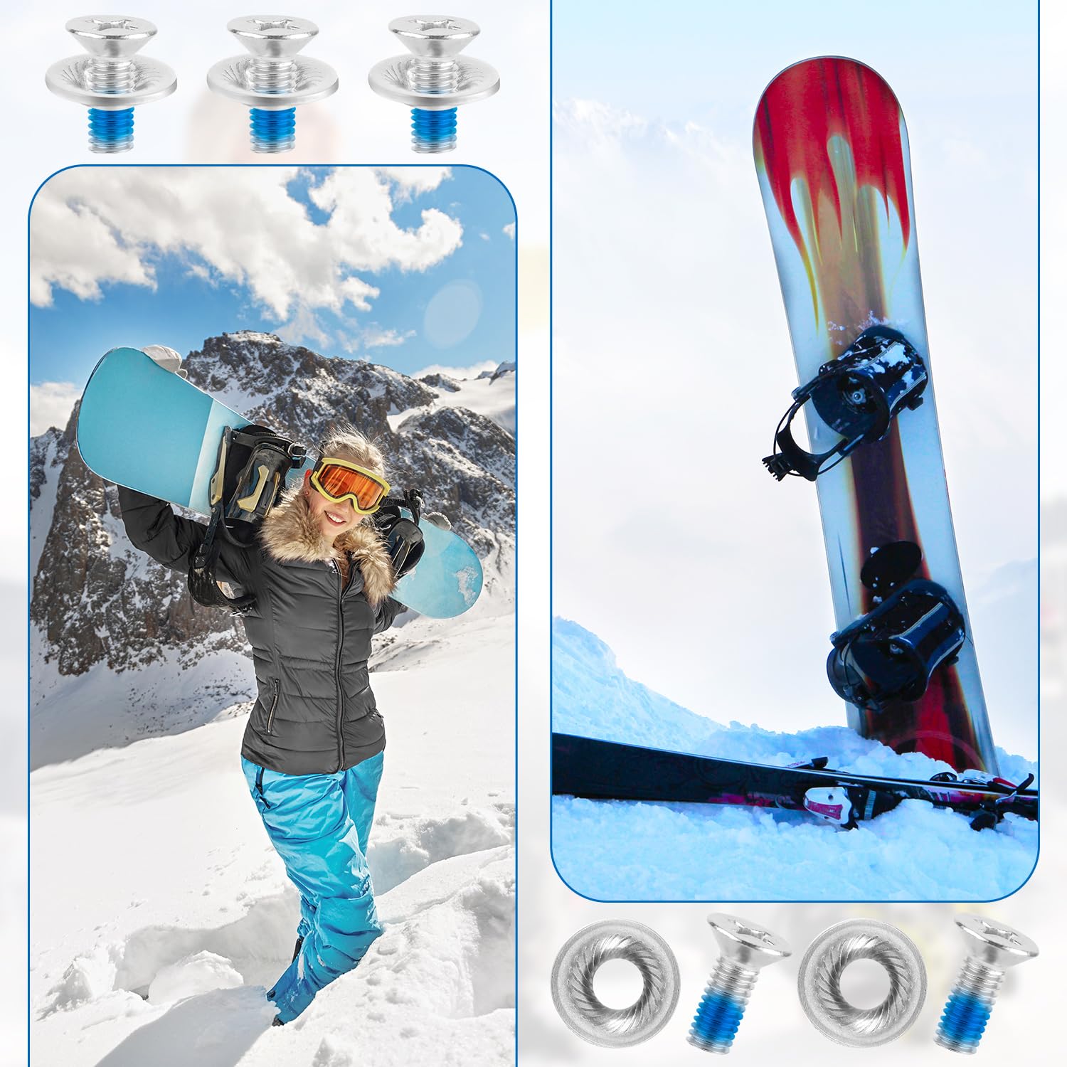 8szt Czesciowy Zestaw Srub Wiazan Snowboardowych, Zestaw Wymiennych Srub Wiazan Snowboardowych i Narciarskich Sruby do Wiazan Wakeboardowych do Uprawiania Sportów na Swiezym Powietrzu