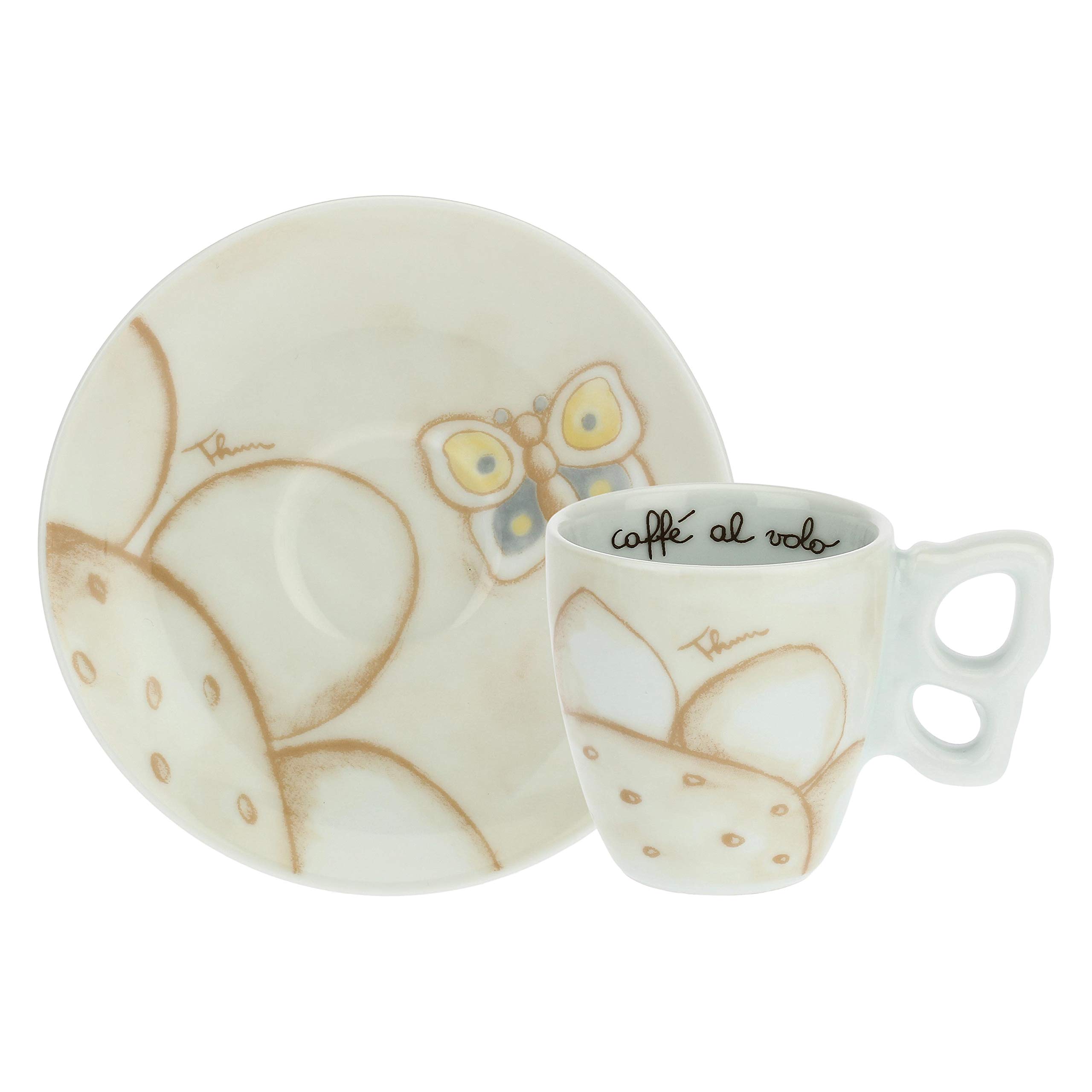 THUN - Set 6 Tazzine caffè - Linea Elegance - Porcellana - 110 ml - Ø 6,5 cm - 5,5 cm h - piattino Ø 11,5 cm