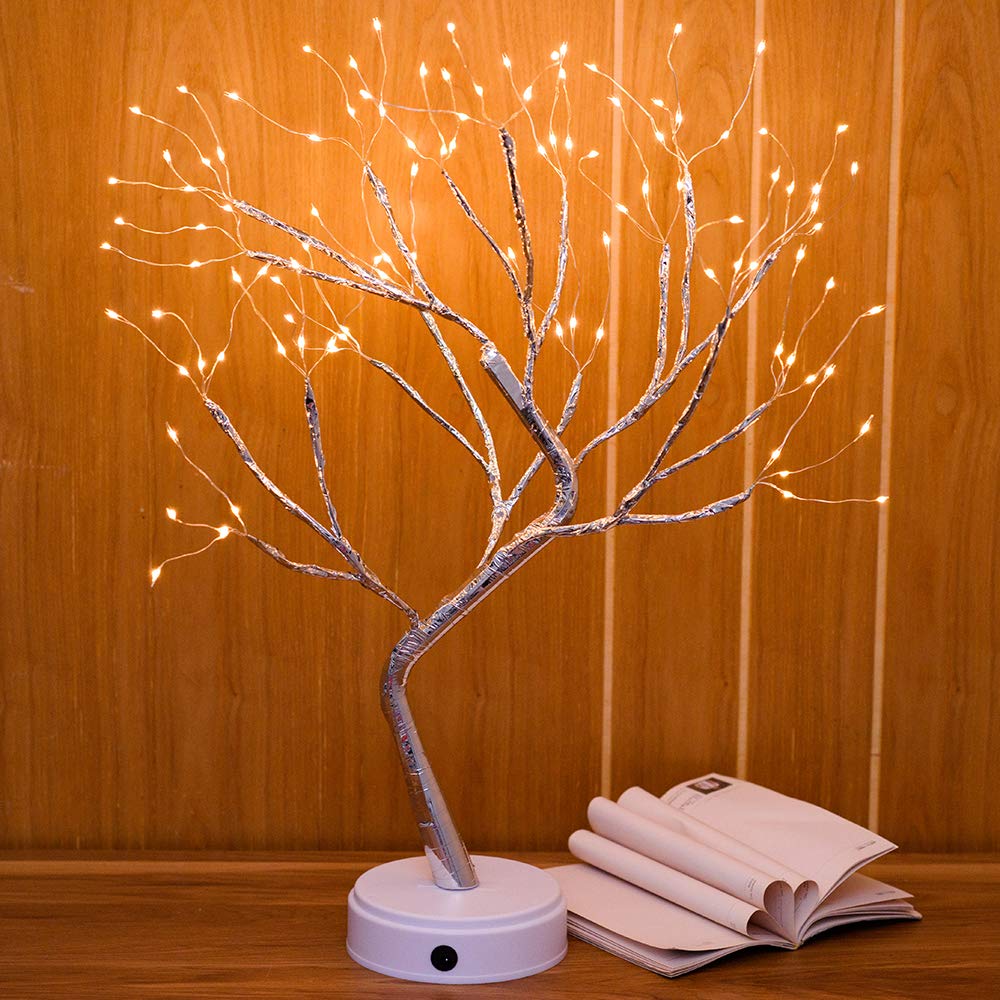 Qunlight Upgraded Copper Wire Tree Branch Decorative No Heat Lights,USB&Battery Powered,20Inch 108 Warm White LED,Table Lamp for Home Decoration,Wedding Sign,Living Room,Bedroom Or Bar(Warm White)