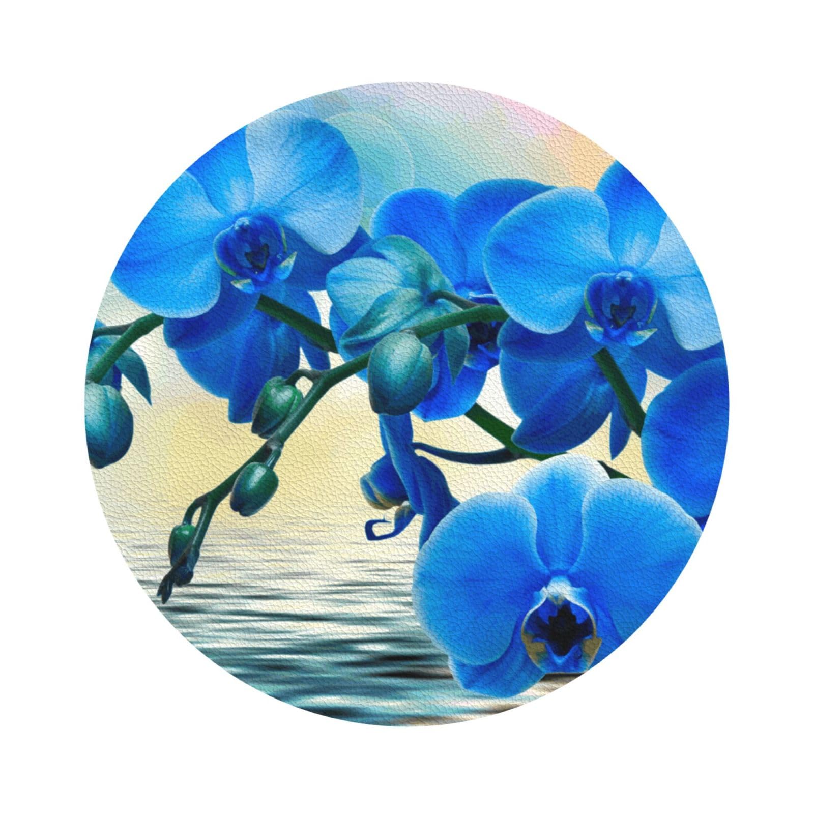 Beautiful Flower PU Leather Coasters Set of 6 Round Drink Coasters