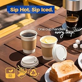 Fit Meal Prep 50 Pack 12 oz Christmas Disposable Coffee Cups with Lids, Sleeves, Leak-Proof To Go Coffee Cups with Lids, Durable Holiday Hot Paper Cups for Home, Office, Party, Business