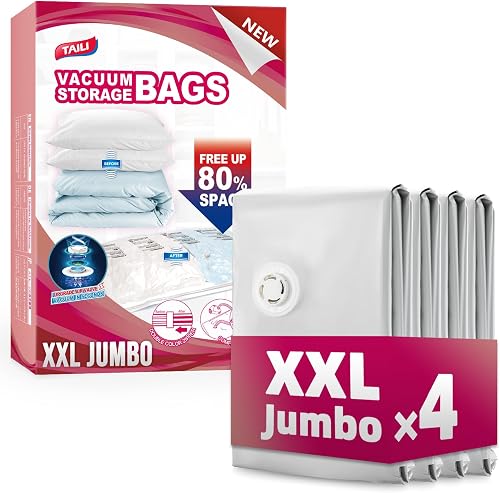 TAILI 4 Pack Vacuum Storage Bags, XXL Jumbo (47x39 Inch), Cream
