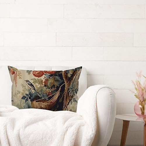 Miniatura 3 de ArogGeld Funda de cojín lumbar asiática de estilo chinoiserie, de lino marrón, pájaro y flor, funda de cojín asiática para sofá, silla de automóvil,