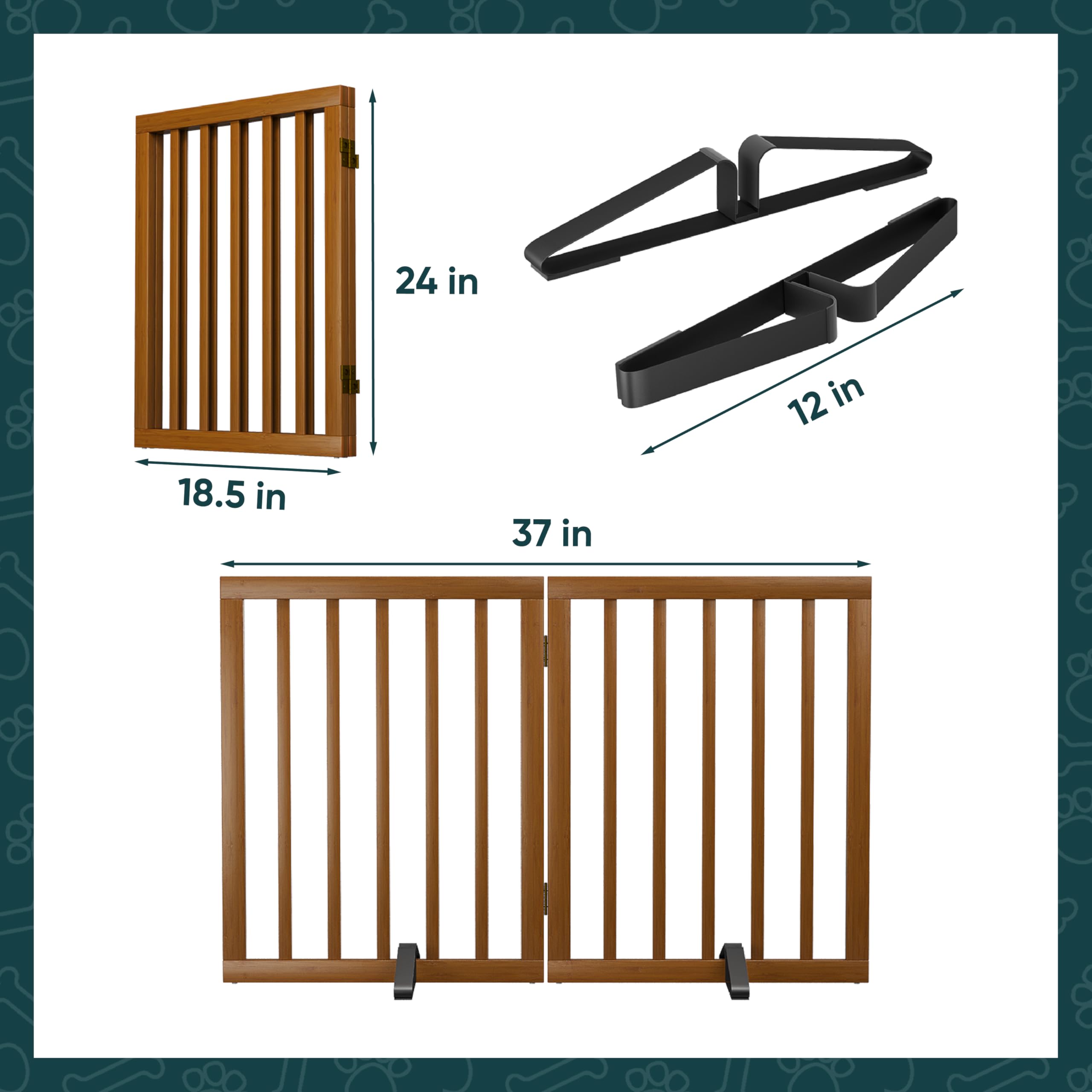 Semiocthome Puerta para perros de interior de 2 paneles independientes para cachorros para la casa con 2 soportes de metal, puerta plegable de madera para mascotas de 24 pulgadas de alto, puerta de