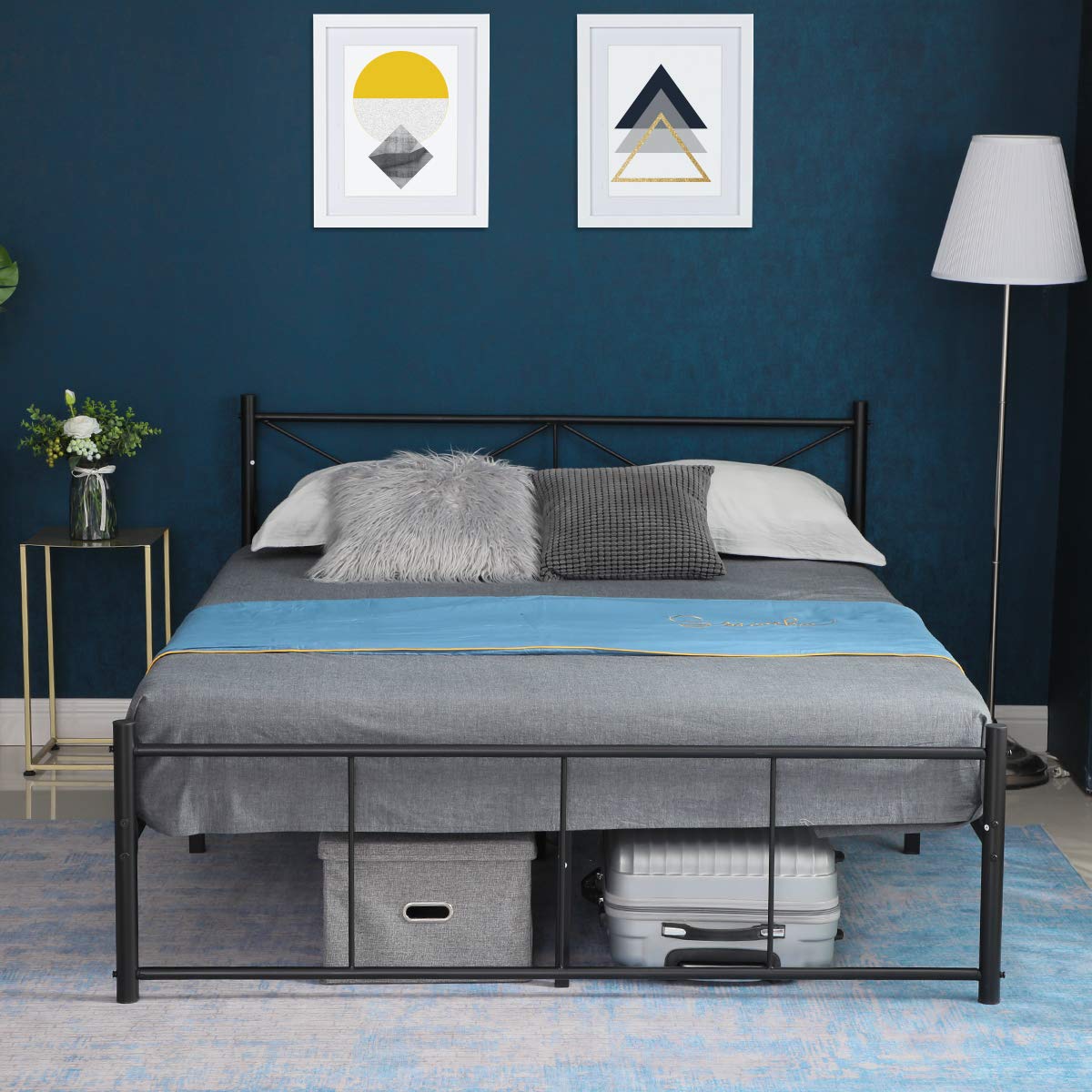 Alecono Full Bed Frame with Headboard Heavy Duty Platform Bed Frame with Storage Mattress Foundation No Box Spring Needed Kids Adult, Black