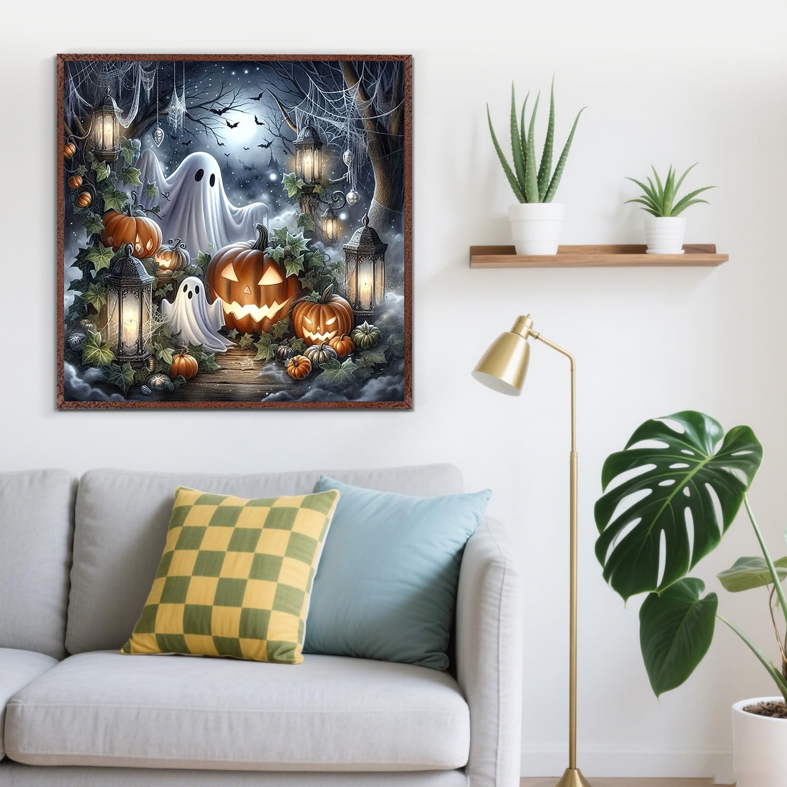 Kits de arte de diamantes de Halloween para adultos, kits de pintura de diamantes 5D para adultos principiantes, kit de arte de gemas de pintura de diamante redondo completo para adultos, decoración