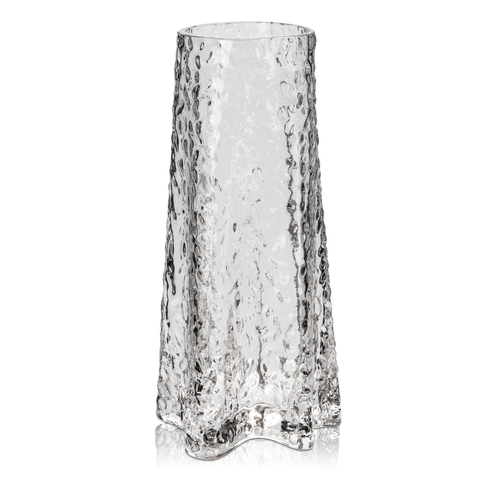 Briful 23.5cm Tall Glass Vase Decorative Flower Vase Made of Glass with Star-shaped Base, Clear Crystal Flower Vases for Table Minimalist Fluted Vases for Wedding, Windowsill Decoration