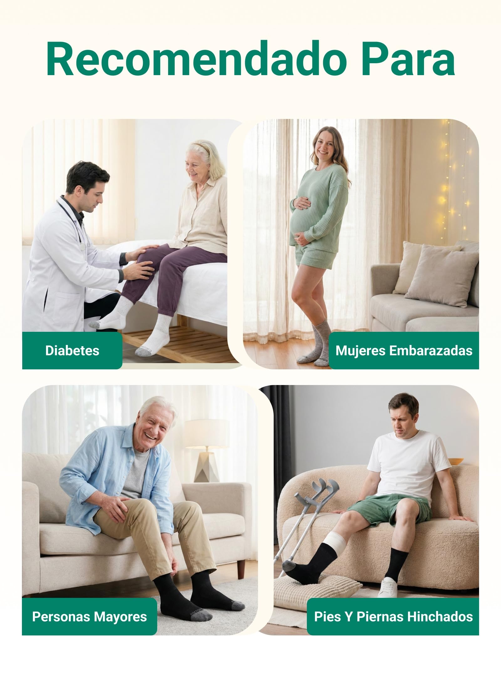 Calcetines Diabeticos Hombre Mujer: Calcetines Algodón Sin Goma Sin Costuras Sin Elástico Confort Acolchado De Felpa Calcetines de Ajuste Holgado para Pies Hinchados — view 6