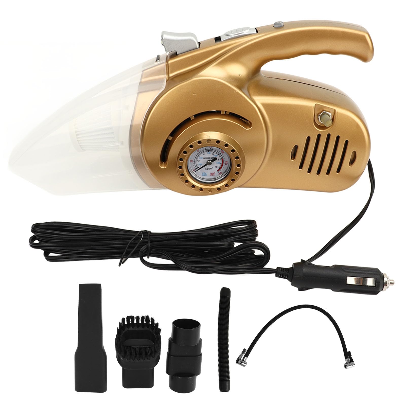 Aspirador de Coche con Inflador de Neumáticos, Aspirador de Mano Dorado 2 en 1 con Luz LED, Limpieza E Inflado Eficiente para Coches y Bicicletas