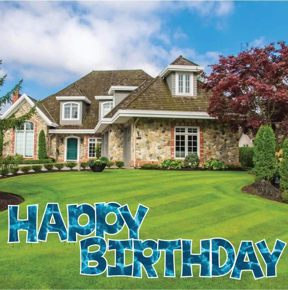 Happy Birthday Letters Yard Card, KG The Last Time, 22.75 Inches High, 13pcs Includes Stakes Waterproof Corrugated Plastic (Pool Party Blue 13137)