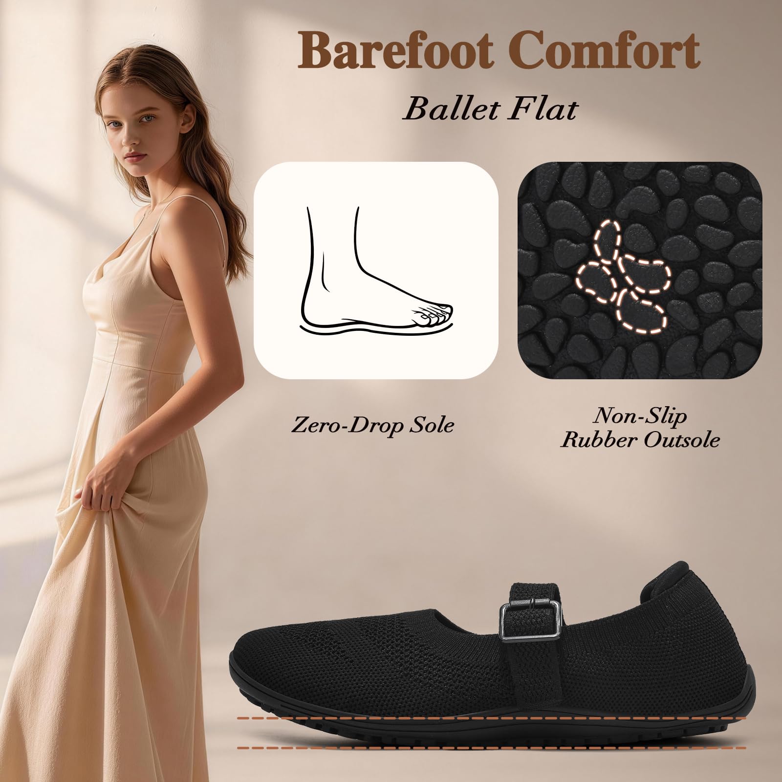 Wizshoe Bailarinas Barefoot Mujer Zapatos Planos de Verano Ligeros y Cómodos con Punta Redonda Bailarina de Punto con Correa y Hebilla 37–42EU