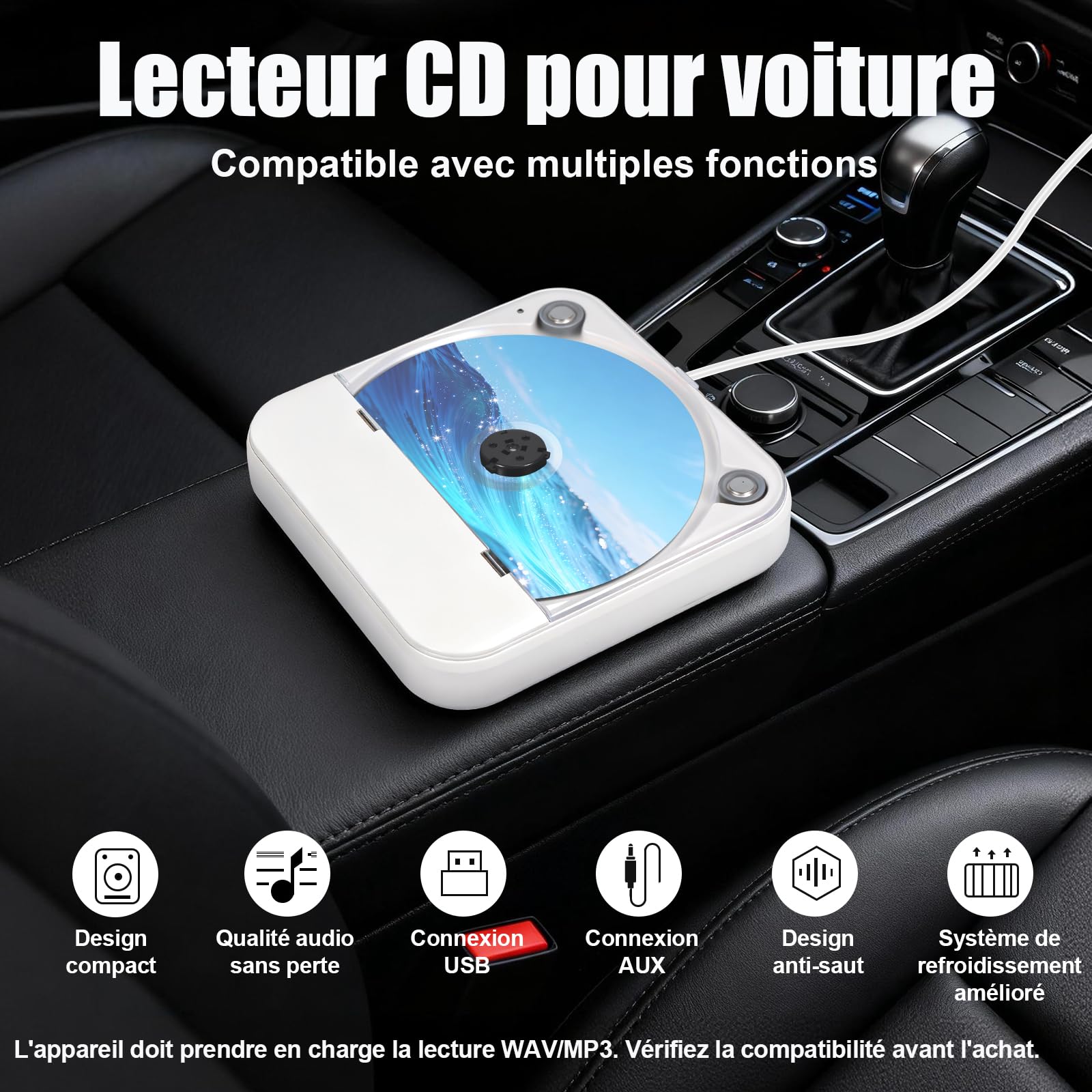 Lecteur CD Externe Universel Pour Voiture Avec Port USB, Port AUX, Contrôleur Supplémentaire, Compatible Avec Voiture, Camion, Ordinateur Portable, PC, Téléviseur, Lecteur CD Compatible Avec Autoradio