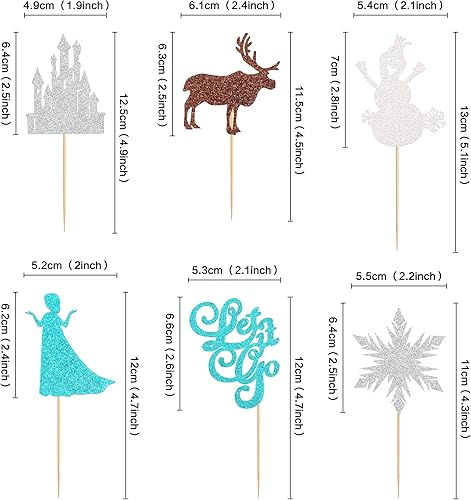 Miniatura 2 de Ercadio Paquete de 24 adornos de copos de nieve para cupcakes con purpurina para invierno, copos de nieve, ciervos, princesas, cupcakes para