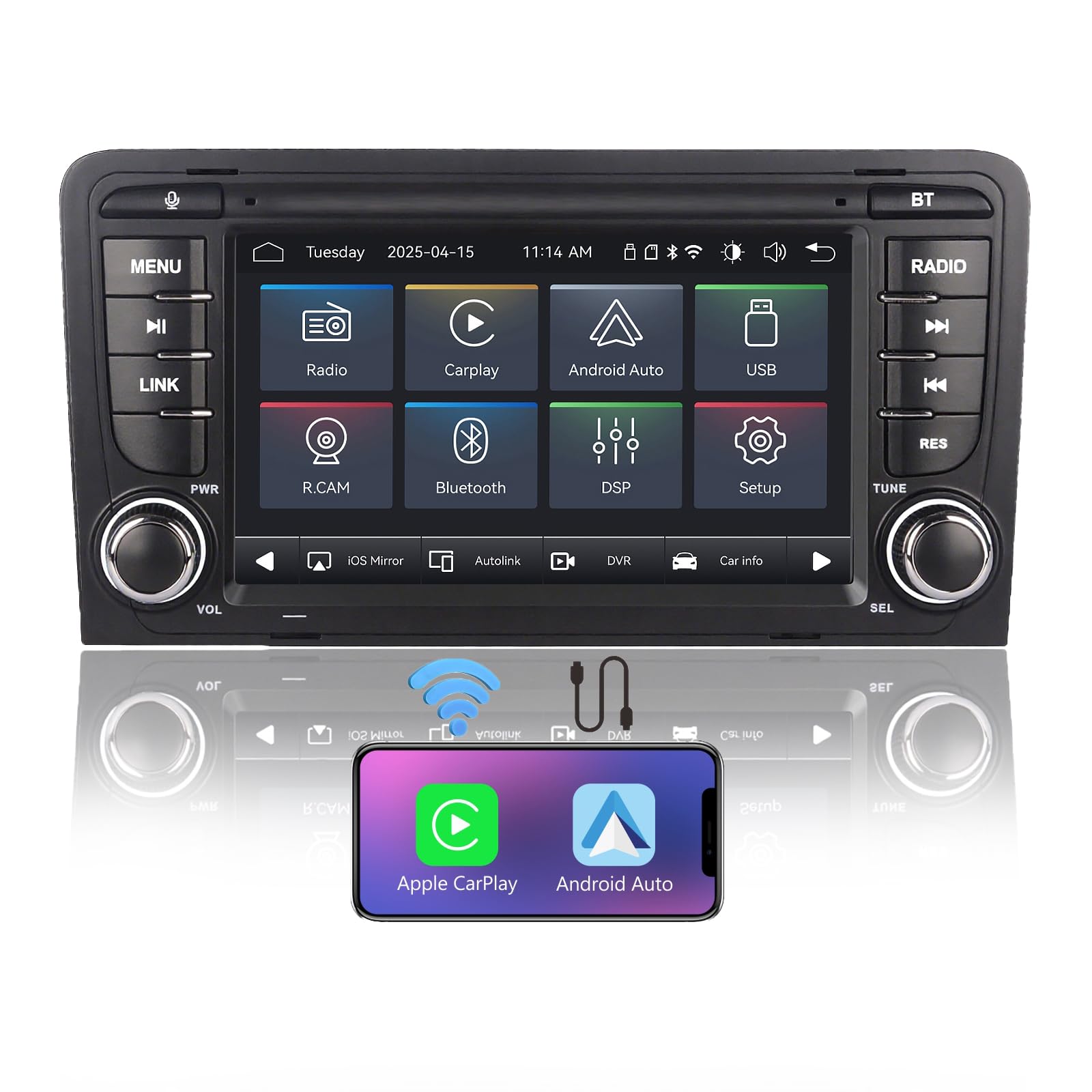 Fast Boot Linux Radio samochodowe kompatybilne z Audi A3 S3 RS3 8P 2003-2012 Bluetooth/Wireless CarPlay/Android Auto/FM/AM/RDS/USB