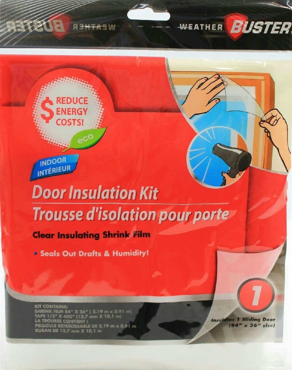 84" X 36" Sliding Glass Door Clear Shrink Film Insulation Kit