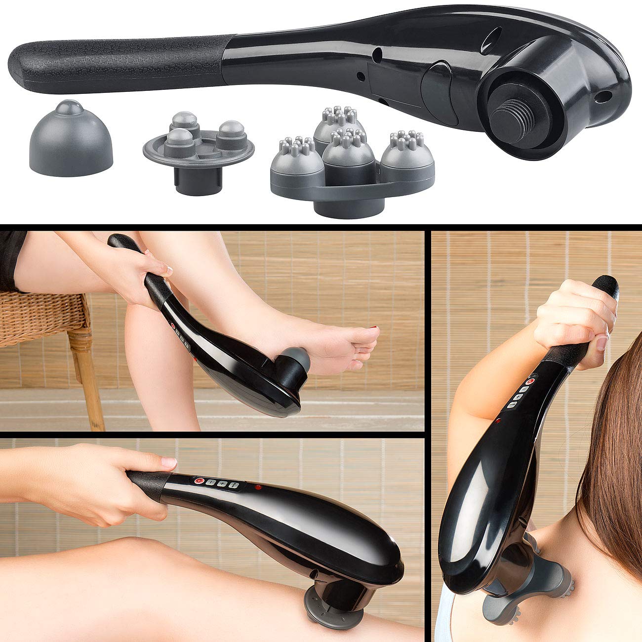 newgen medicals Masagegerät: Hand-Vibrations-Massagegerät mit Akku, 5 Modi, 5 Stufen & 3 Aufsätzen (Handmassagegeräte, Vibrationsgerät Massage, Masage)