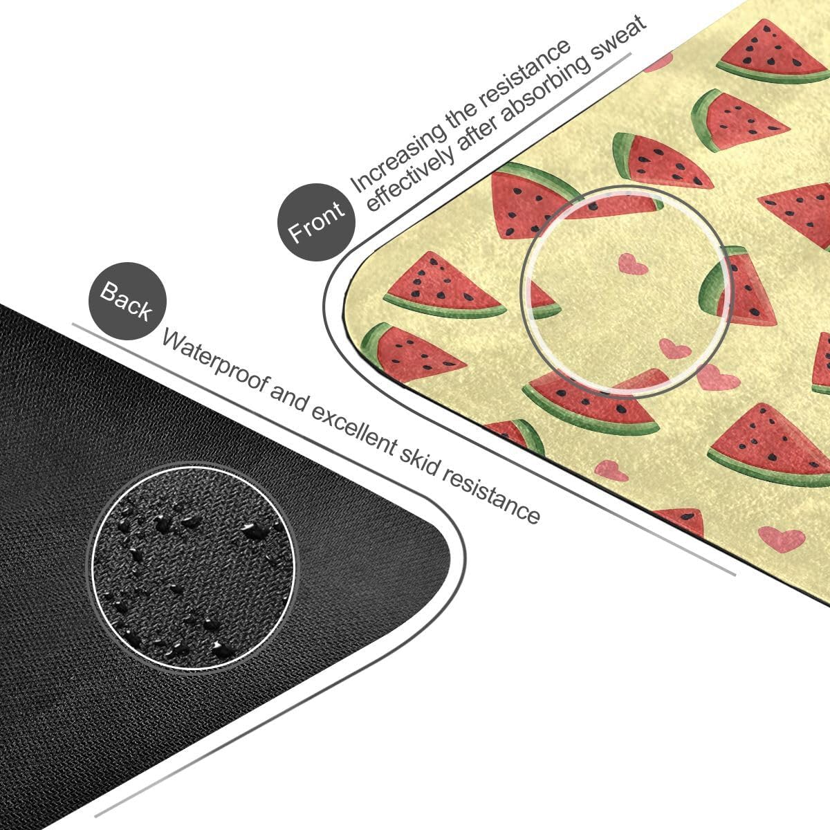 ALAZA Watermelon Heart Pattern Yoga Mat Non Slip Fitness Exercise Mat, Workout Mat for Yoga, Pilates and Floor Exercises