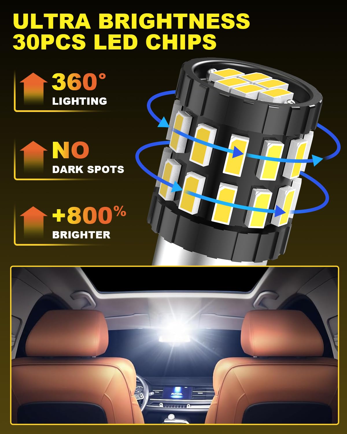 OUSHI Bombilla LED BA9S, 700% Brillo 6500K Blanco Xenón 12V 24V 3014 Chips Canbus Bombilla LED BA9 T4W 1895 53 57 Interior del Coche Cúpula Mapa Puerta de Cortesía Luz de Matrícula, 4pcs