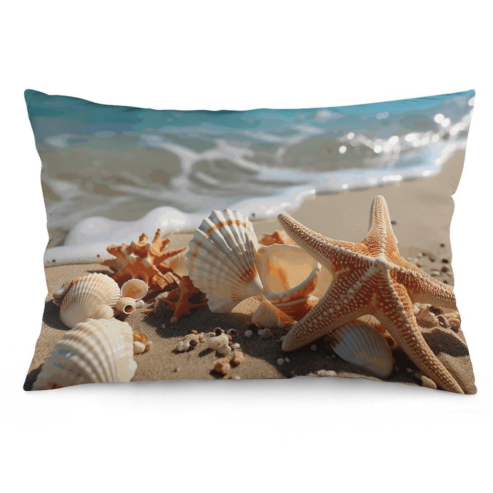 2 Pack Pillow Cases for Hair and Skin, Soft Breathable Pillow Case Covers with Hidden Zipper, Seashells Starfish on Beach Pillowcase 16 "x24 Pillow Covers for Sleeping Gift