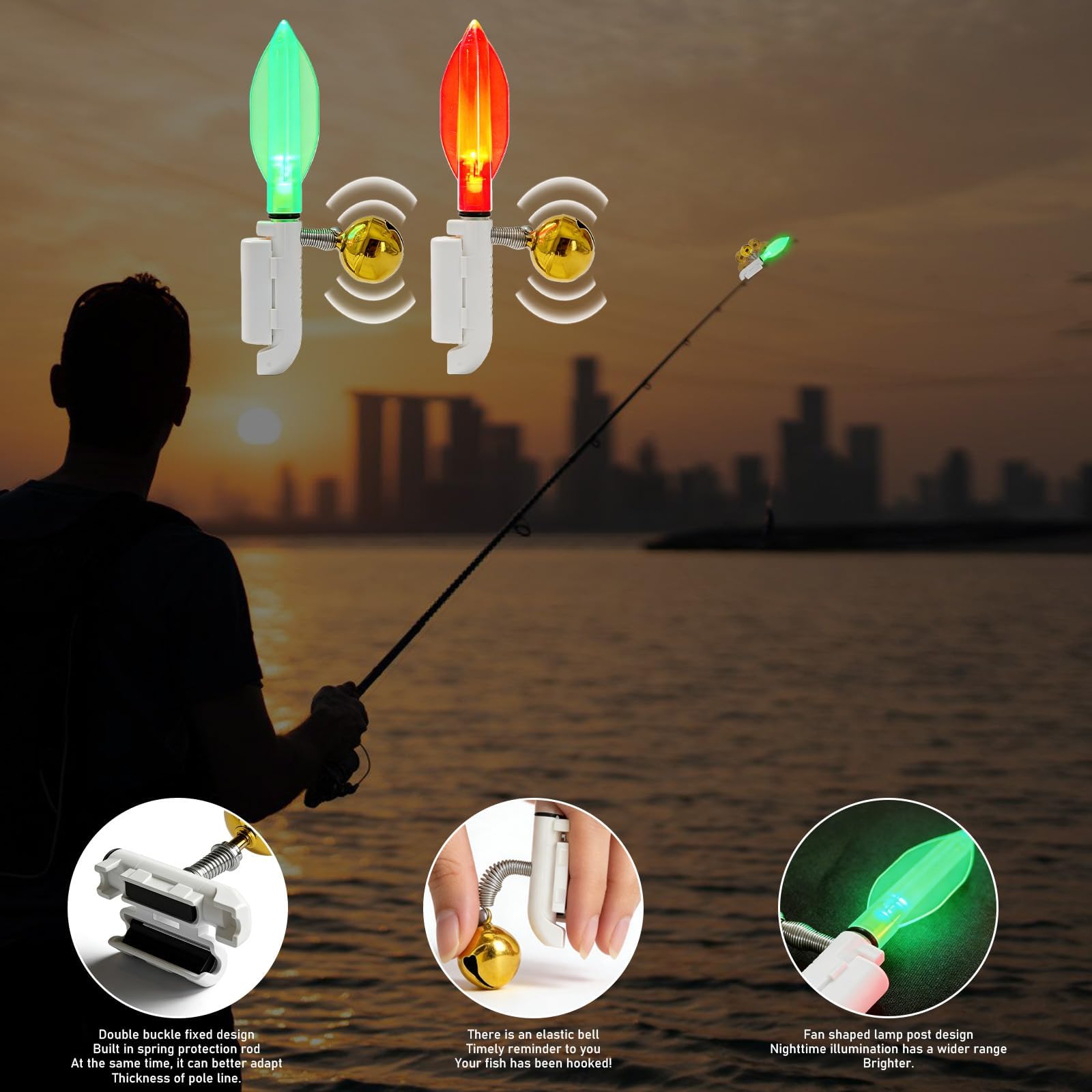 Lot de 6 Détecteurs de Touche de Pêche avec Lampe LED et Alarme Électronique