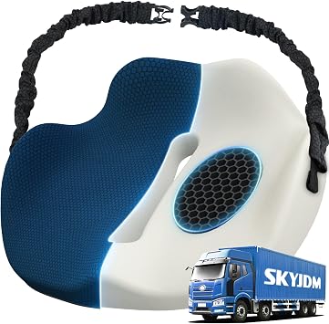 Memory Foam Truck Seat Cushion with TPE Gel Support, Truck Seat Cushion with Non-Slip Washable Cover for Back Support & Pain Relief During Long DrivesBlue
