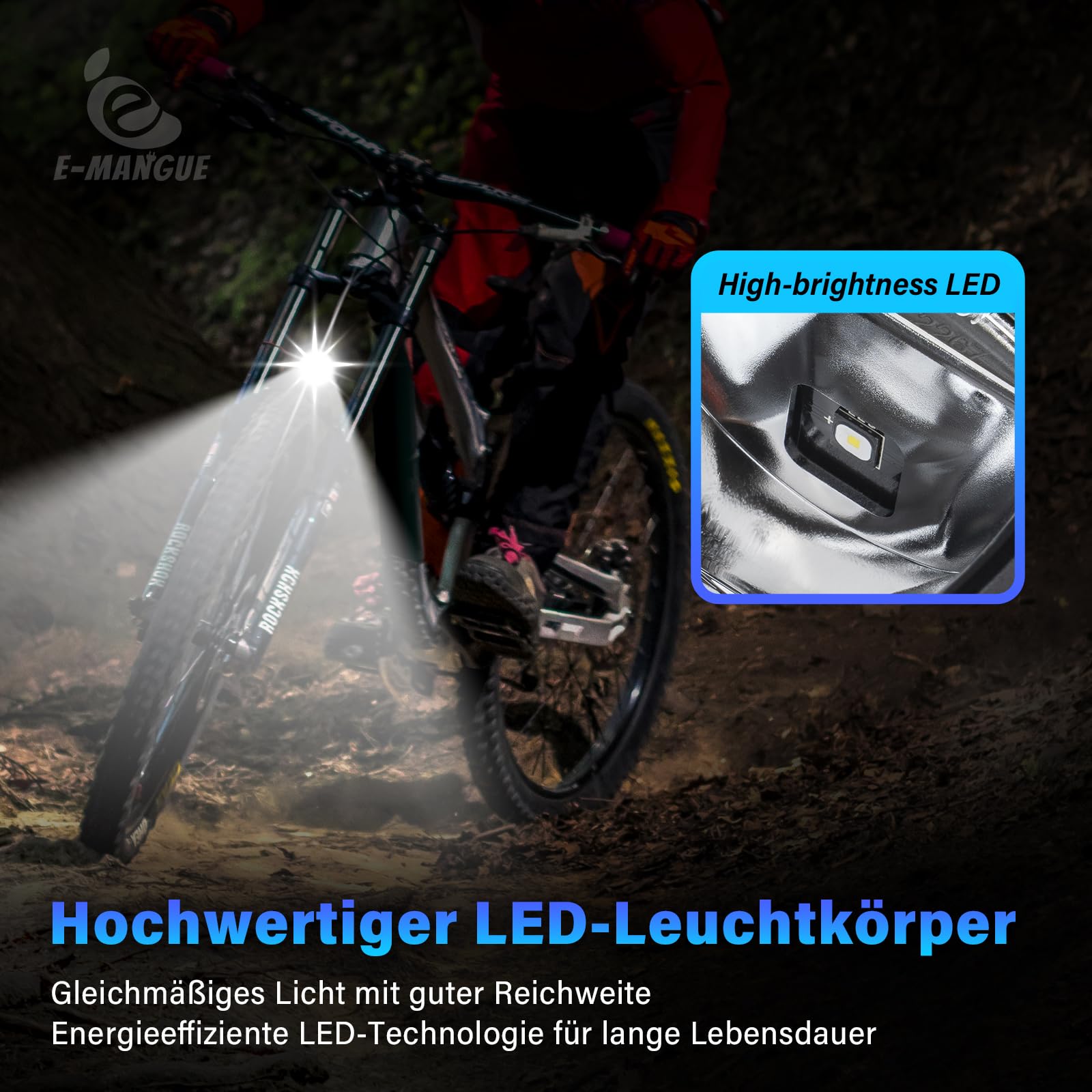 E-Bike Dynamo LED Fahrradlicht Vorne, 30-120 LUX StVZO Zulassung Frontlicht, Fahrradlicht mit Reflektor, Fahrrad Scheinwerfer, Fahrradlampe Frontlicht für E-Bikes/Dynamo