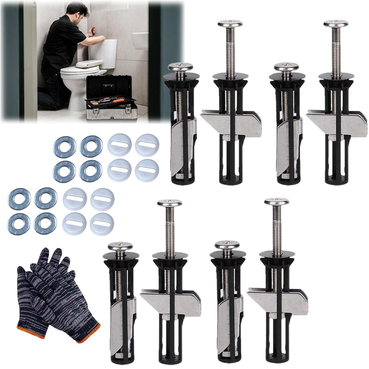 Heavy Duty Toilet Seat Fastener Bolt Kit, Toilet Seat Screws Replacement Kit, Universal Toilet Seat Bolts Kit, Waterproof Stainless Steel Toilet Lid Screws Replacement Kit (4Set)