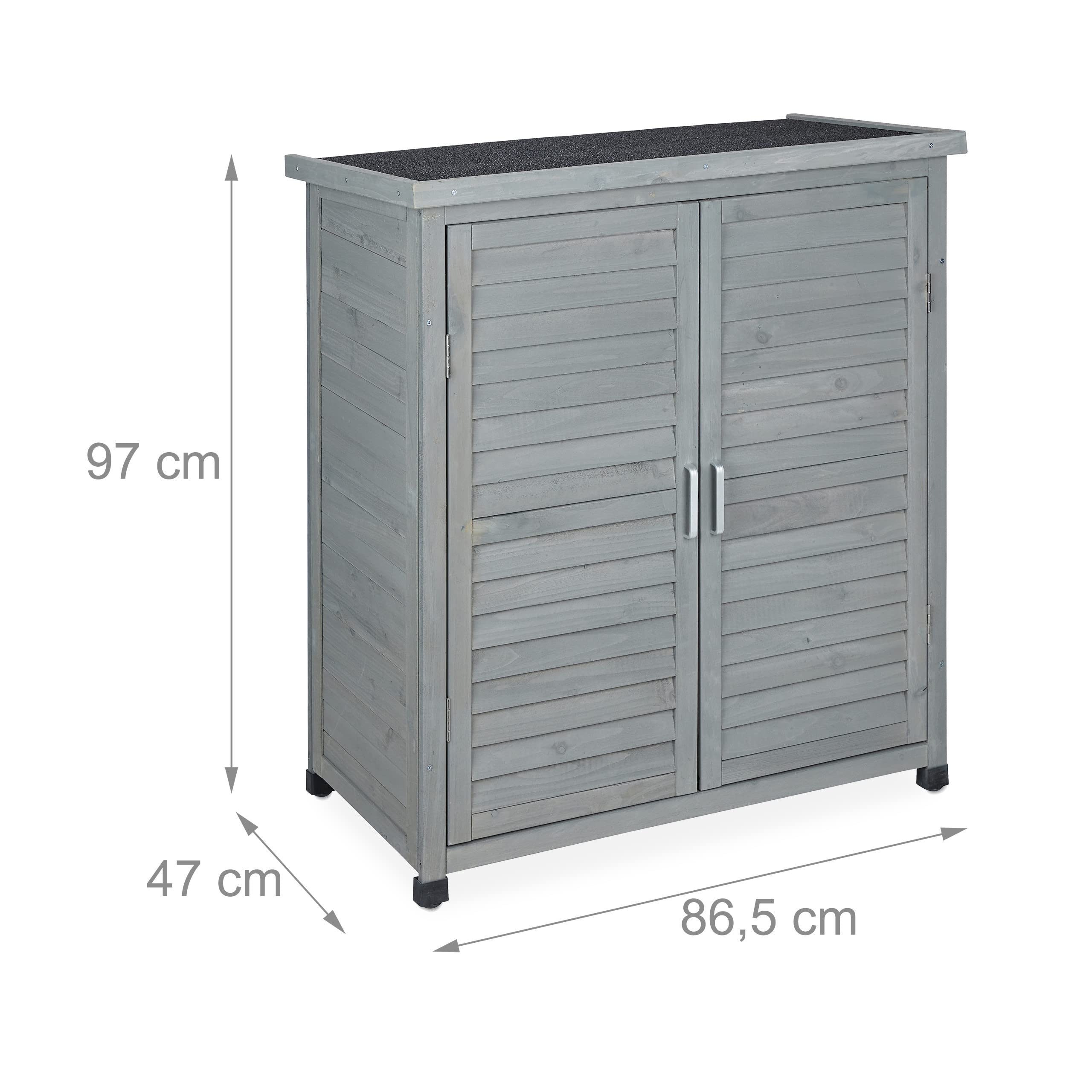 Relaxdays Gartenschrank 3 Fächer Doppeltür HBT 97 x 86,5 x 47 cm Werkzeugschrank Holz Grau