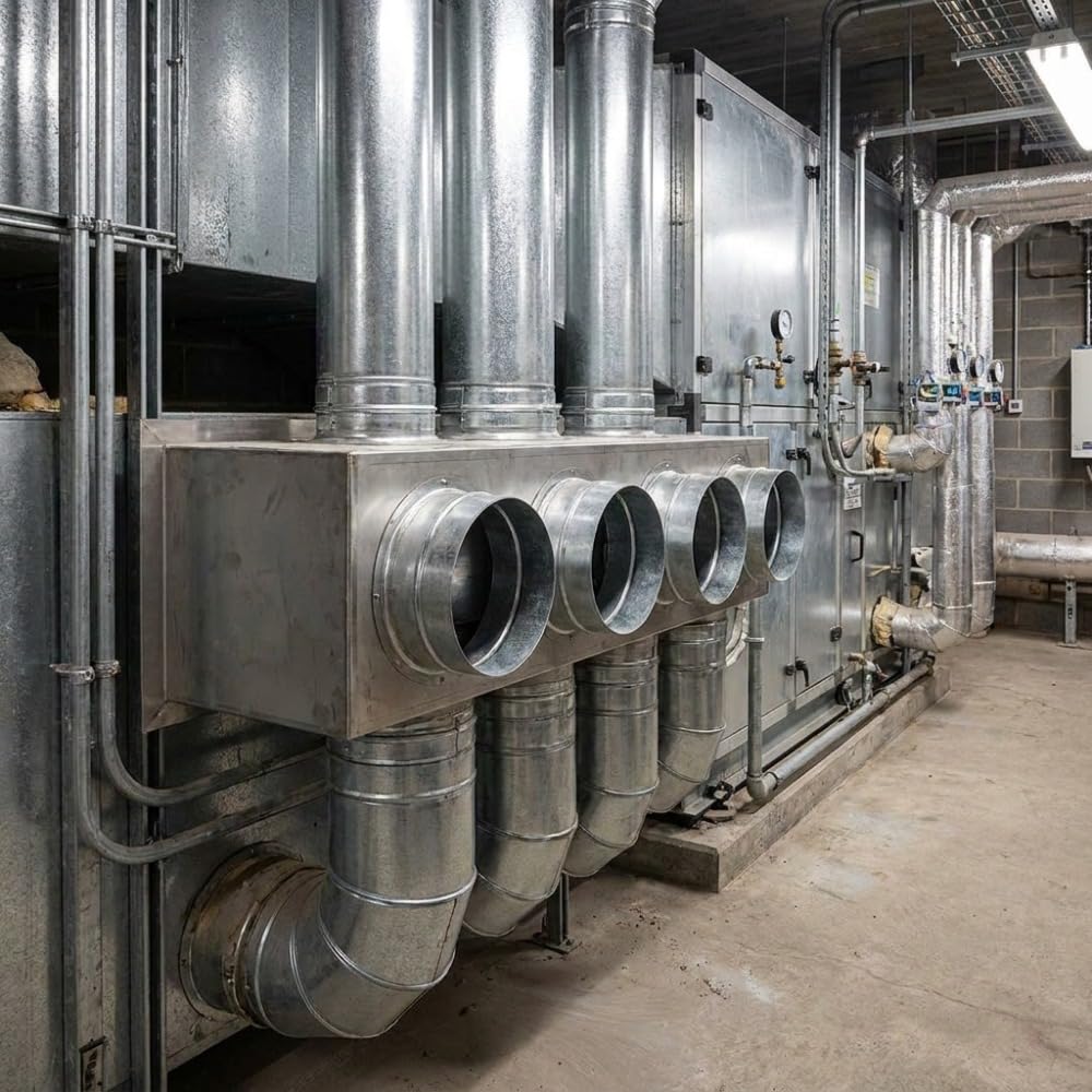 MAKA Plenum Edelstahl Lüftungsrohr H 150 L 500 mm 4 Abgang Ø 150 mm