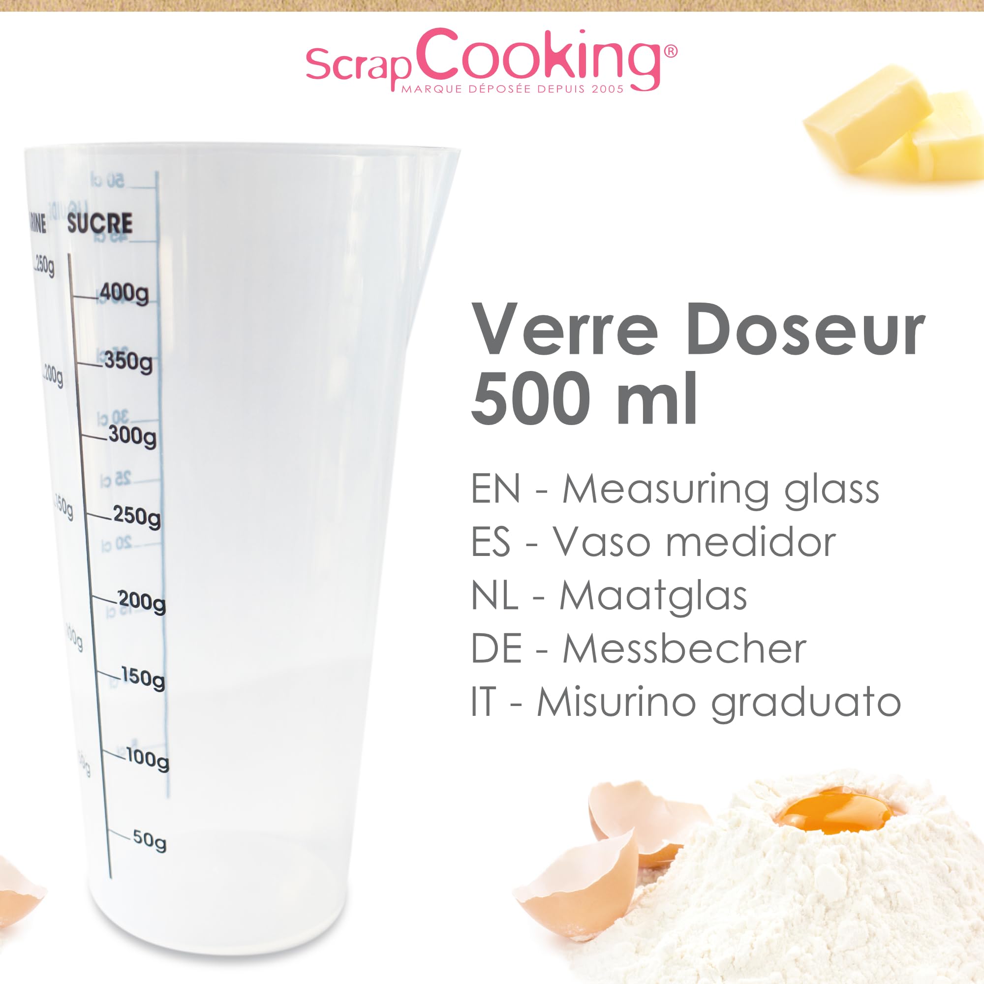 ScrapCooking 5290 - Measuring Jug 500 ml - Graduated Pastry Measuring Jug - Plastic - Transparent
