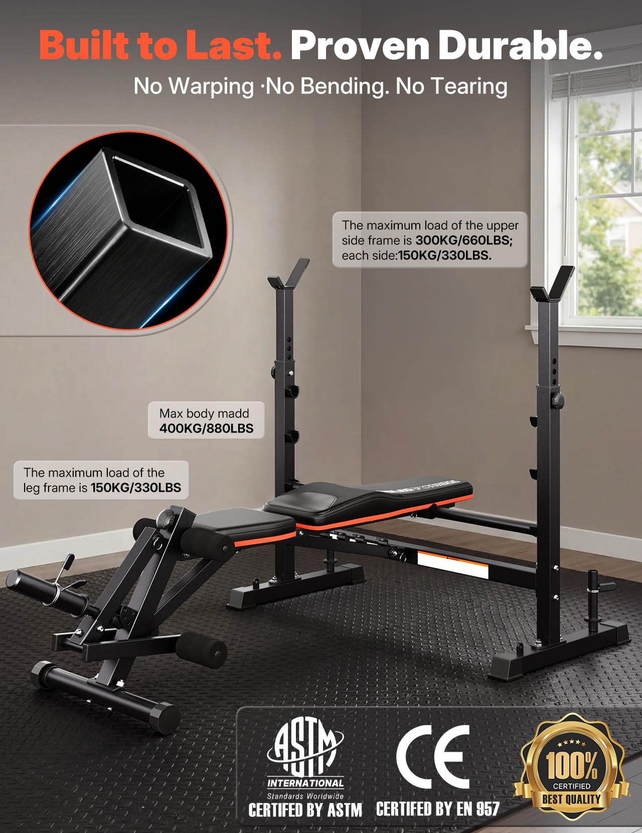 YOLEO Olympic Weight Bench, Adjustable Bench Press Rack, Foldable 1870LB | Roman Chair Upgrade, 40" Wide Grip Fits 6-7 ft Olympic Bar, Ergonomic Backrest, Commercial Grade All in One Bench Set