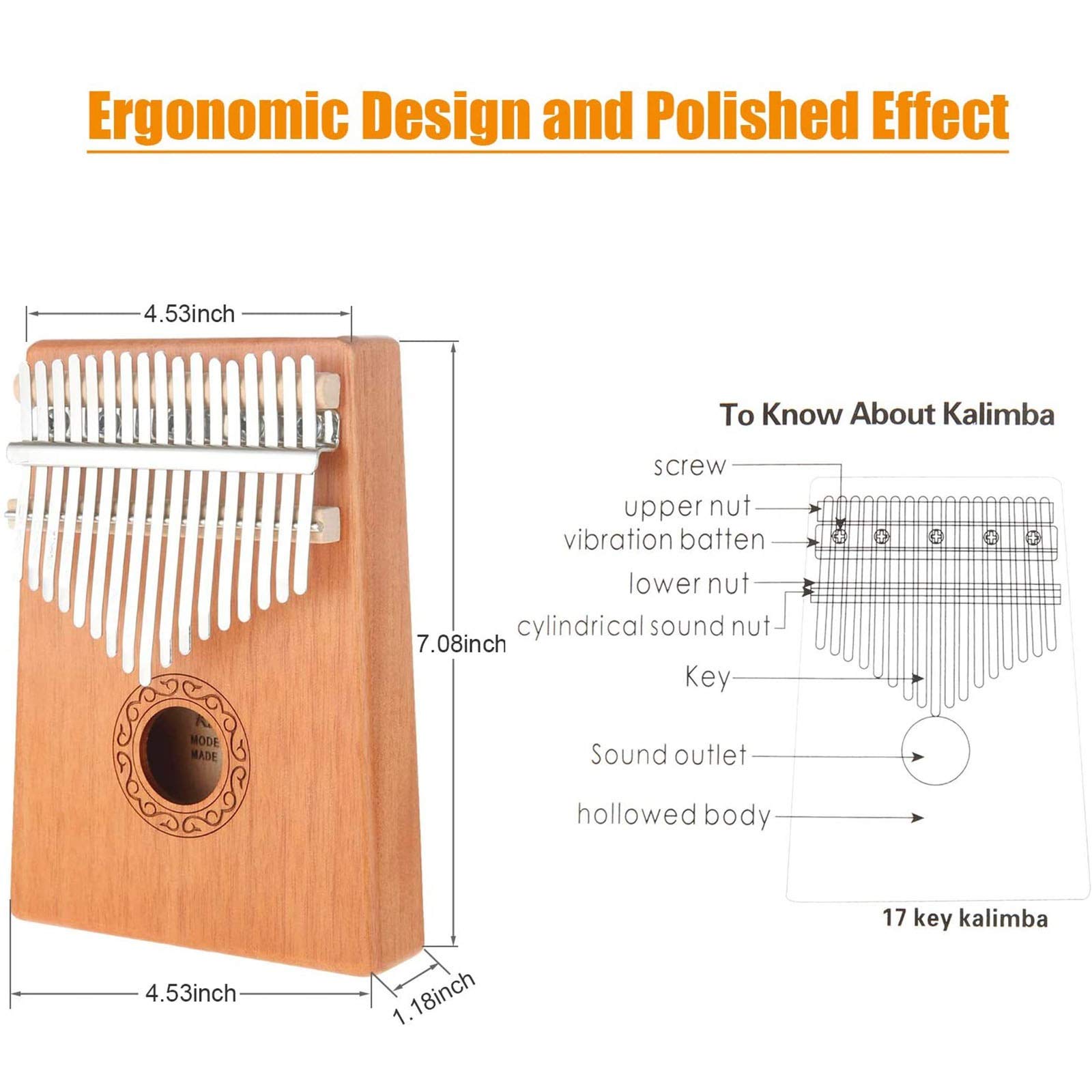 Professionelle 17 Schlüssel Thumb Piano Kalimba, Natürliche Mahagoni Massivholz Mbira Finger Piano Musikinstrument Geschenke für Kinder Erwachsene Anfänger (Color : Red)