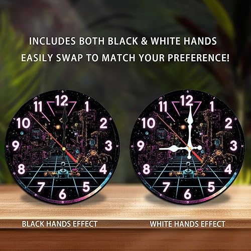 Miniatura 2 de Lancholy 10-Inch Silent Wooden Wall Clock, Retro Cyberpunk Clock Face Gaming  Silent Non-Ticking Clock, Battery Operated (AA Batteries Not