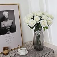 Vista 4 de Rosas Blancas Falsas Flores Artificiales - 16 Piezas Rosas Falsas Artificiales Flores de Seda con Tallos para Decoración de Centro de Mesa de Hogar