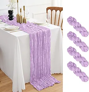 4 Pack Lavender Cheesecloth Table Runner Lilac Purple Boho Rustic Gauze Cheesecloth 120 inch 10FT Cheese Cloth Runner for Wedding Bridal Baby Shower Party Home Decoration