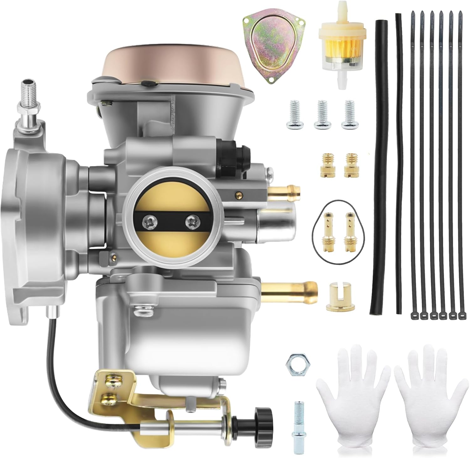 Carburetor + Petcock Fuel Valve for Su-zuki Ozark LTZ 250 Quadsport 250 Carb 2004-2009 LTF 250 2x4 2WD 2002-2009 Shutoff Switch, 13200-05G01
