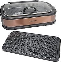 Vista 4 de Power XL - Placas eléctricas extraíbles para parrilla y plancha para interiores, sin humo, superficies de cocción antiadherentes, tapa de vidrio