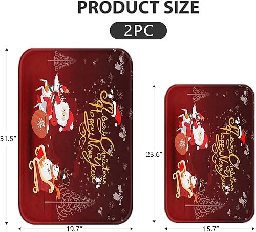 Miniatura 2 de ArtSocket Juego de 2 tapetes de baño antideslizantes, antideslizantes, diseño abstracto de Feliz Navidad, Feliz Año Feliz, absorbente, de microfibra