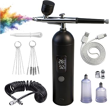 Airbrush Kit with Compressor -6600mAh -35PSI High Pressure, Non-Clogging Air Brush Set, Ideal for Painting, Modeling, Cake Decorating, Pastry, Makeup and Nail Art Blcak