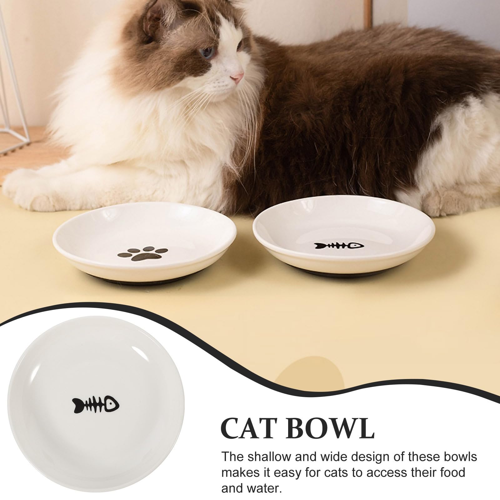 ifundom 3pcs Gamelles Céramique pour Chat Bol Peu Profond et Large Bol Alimentaire Antidérapant pour Chatons