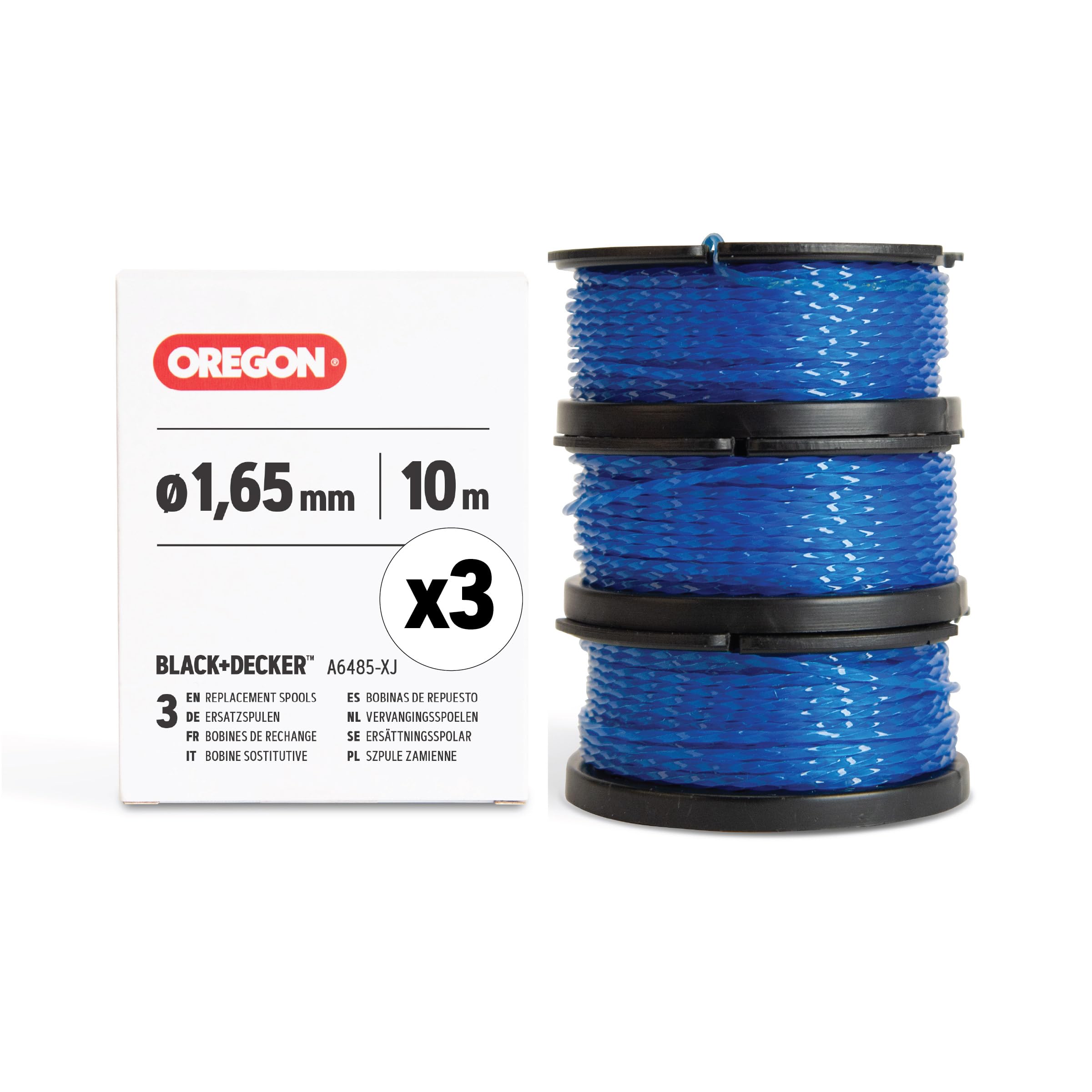 Oregon Carrete de hilo para desbrozadoras Black & Decker, Reemplazo Exacto para A6485-XJ, Compatible con Black & Decker, con hilo cuadrado en espiral Gatorline de 1,65 mm, pack de 3