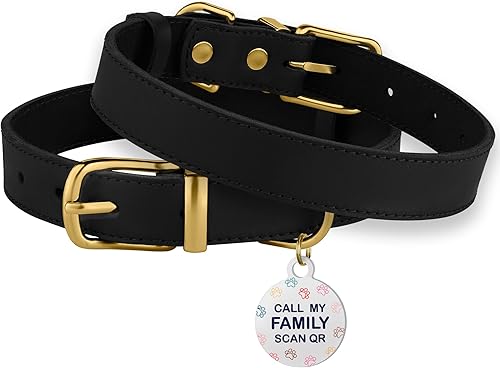 Miniatura 5 de BRONZEDOG Collar de cuero para perro con etiqueta de identificación QR, collares básicos para mascotas pequeños mini, gatos, cachorros (9-11