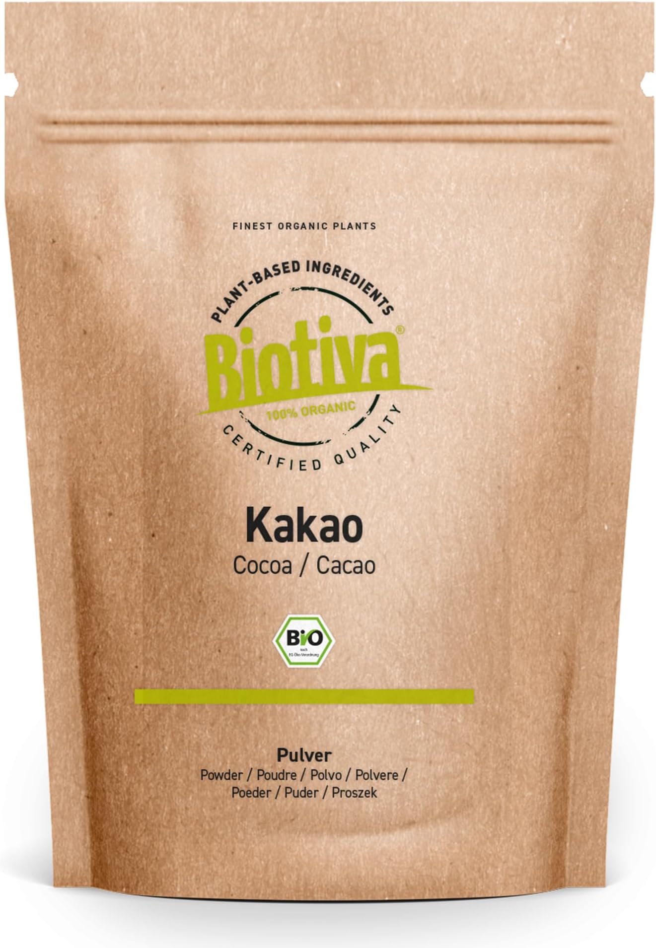 Biotiva Cocoa Powder Organic 300g - 100% pure and strongly de-oiled (11% fat) - Without sugar and additives - Packed and controlled in Germany (DE-ECO-005)