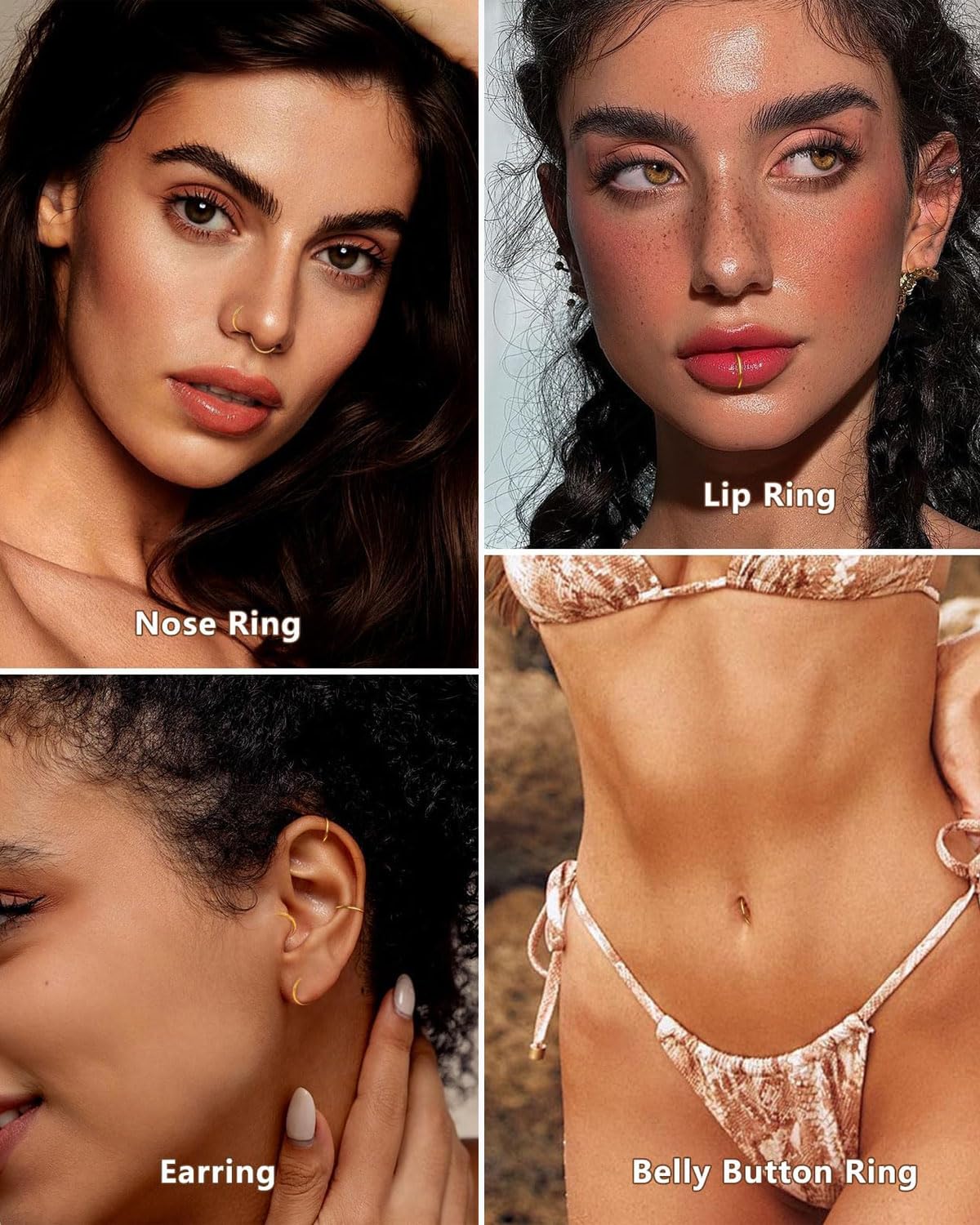 DAFNE Juego de 10 piercings falsos de acero inoxidable: piercing para nariz en forma de D, pinza para nariz y pinza para labios (no incluye piercing). Alternativas unisex para piercings de nariz — view 4