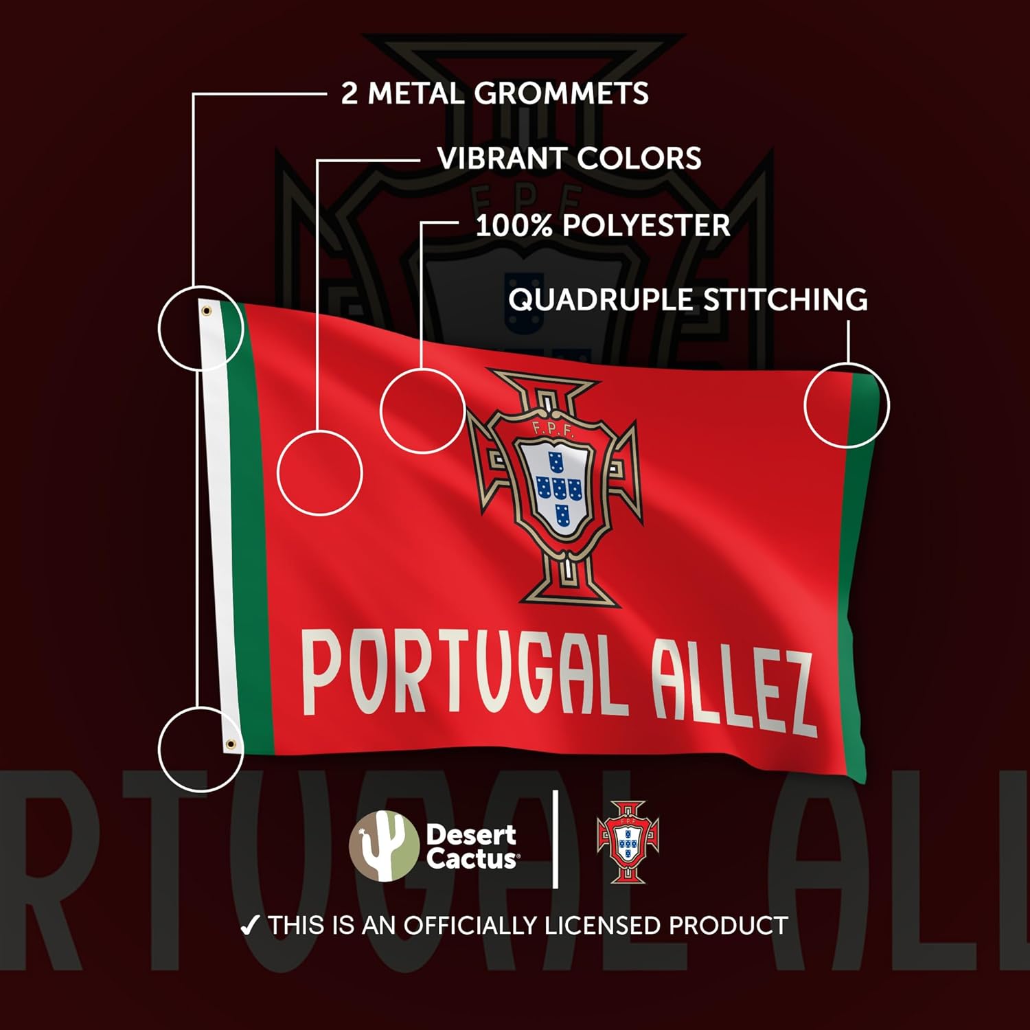 Desert Cactus Portuguese Football Federation Flag - 3 x 5 Feet FPF Football Soccer Banner, Indoor/Outdoor Durable Fabric, 100% Polyester Design (Design I) - Image 4