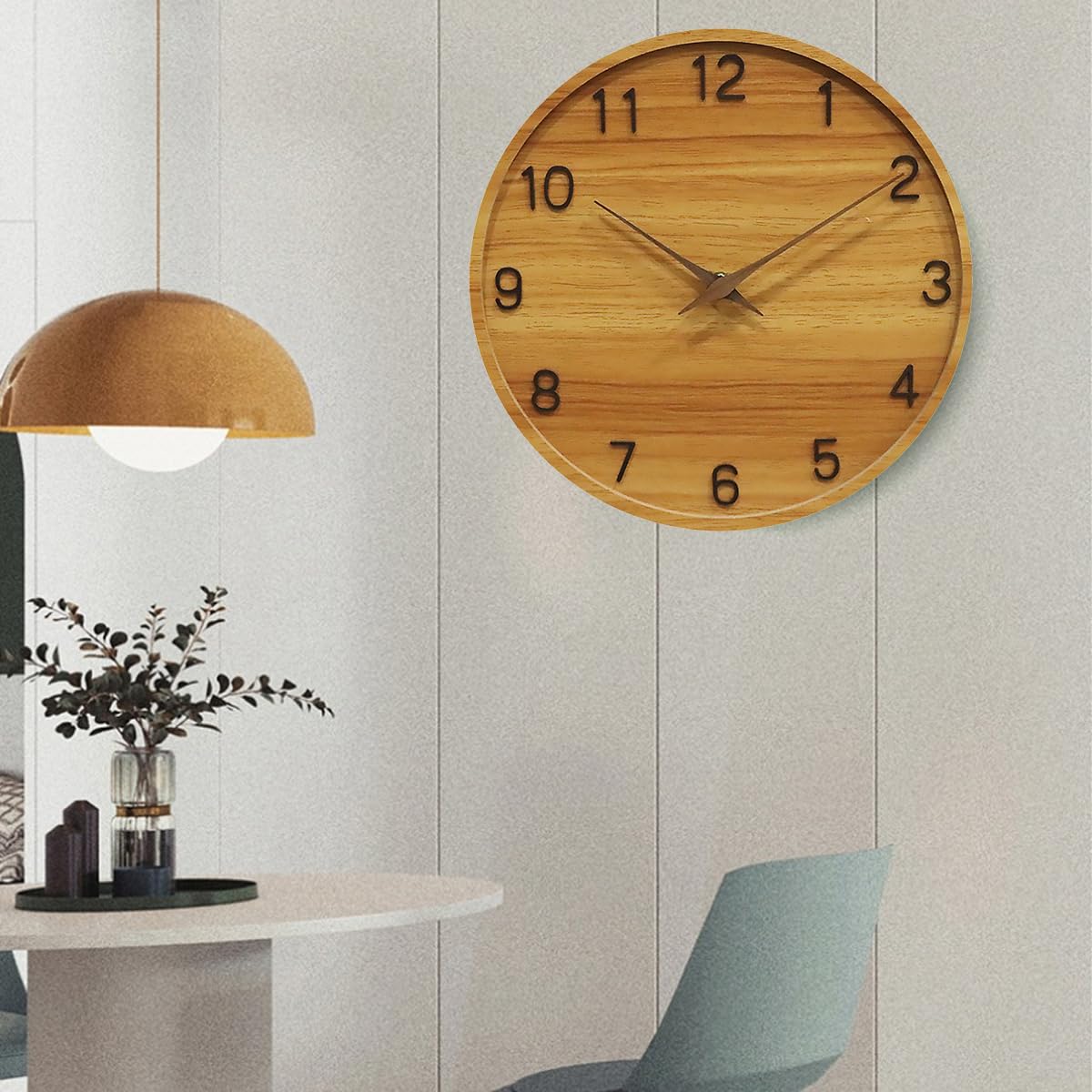 Procosify 12 inch MDF Wall Clock, Battery Operated, Wooden Decorative Round Clock for Office, Bedroom, Living Room, Wood Theme Full Numbers