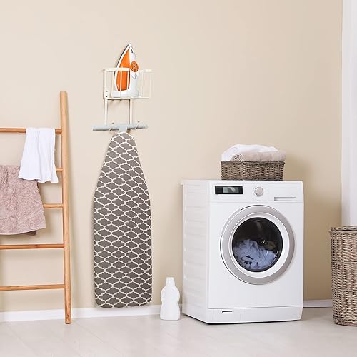 Miniatura 4 de Soporte para tabla de planchar sobre la puertapared, para lavandería, plancha y tabla de planchar, color blanco