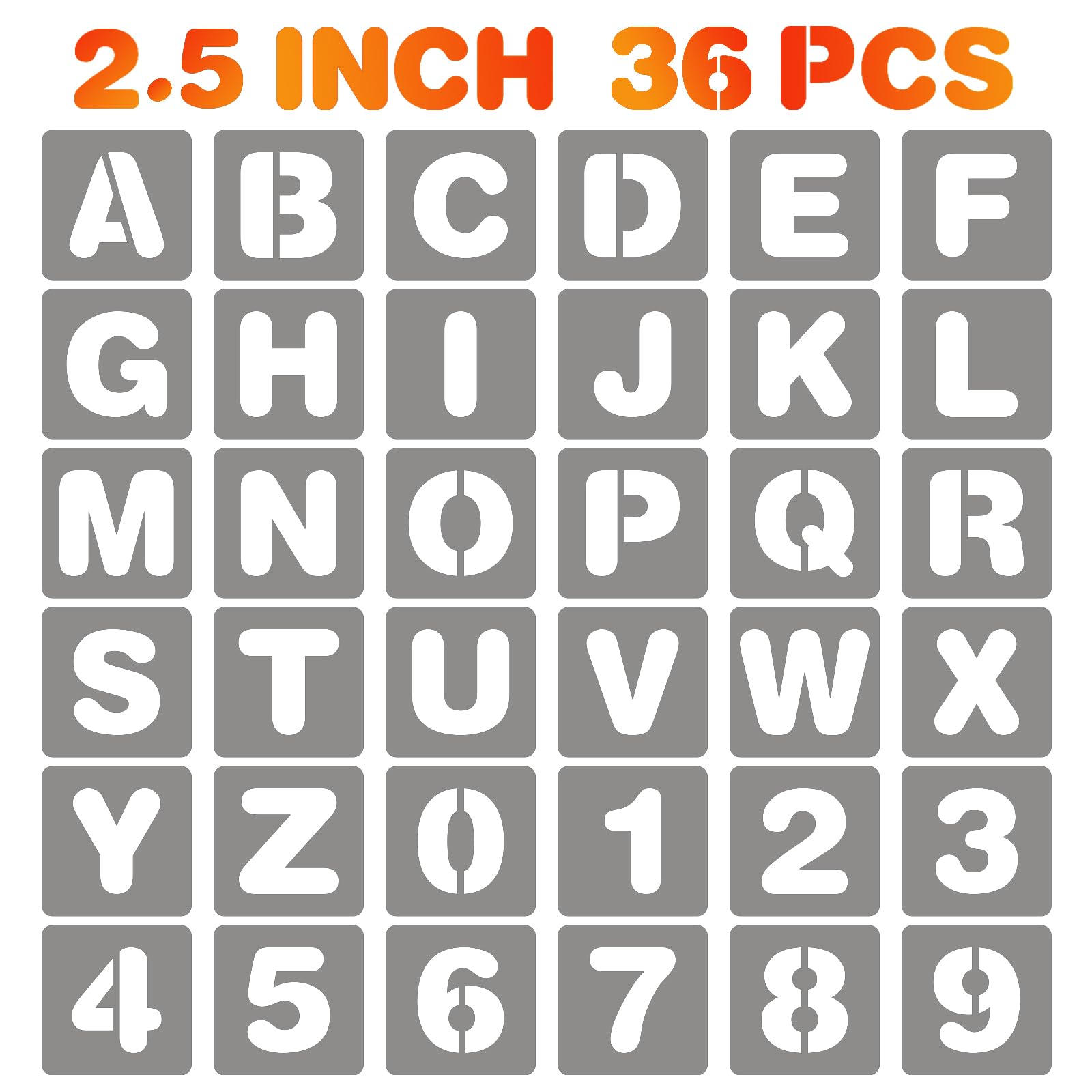 BAMIDELE 2.5 Inch Letter and Number Stencils, 36 Pcs Reusable Plastic Alphabet Spray Paint Stencils for Painting on Wood, Wall, Fabric, Rock,