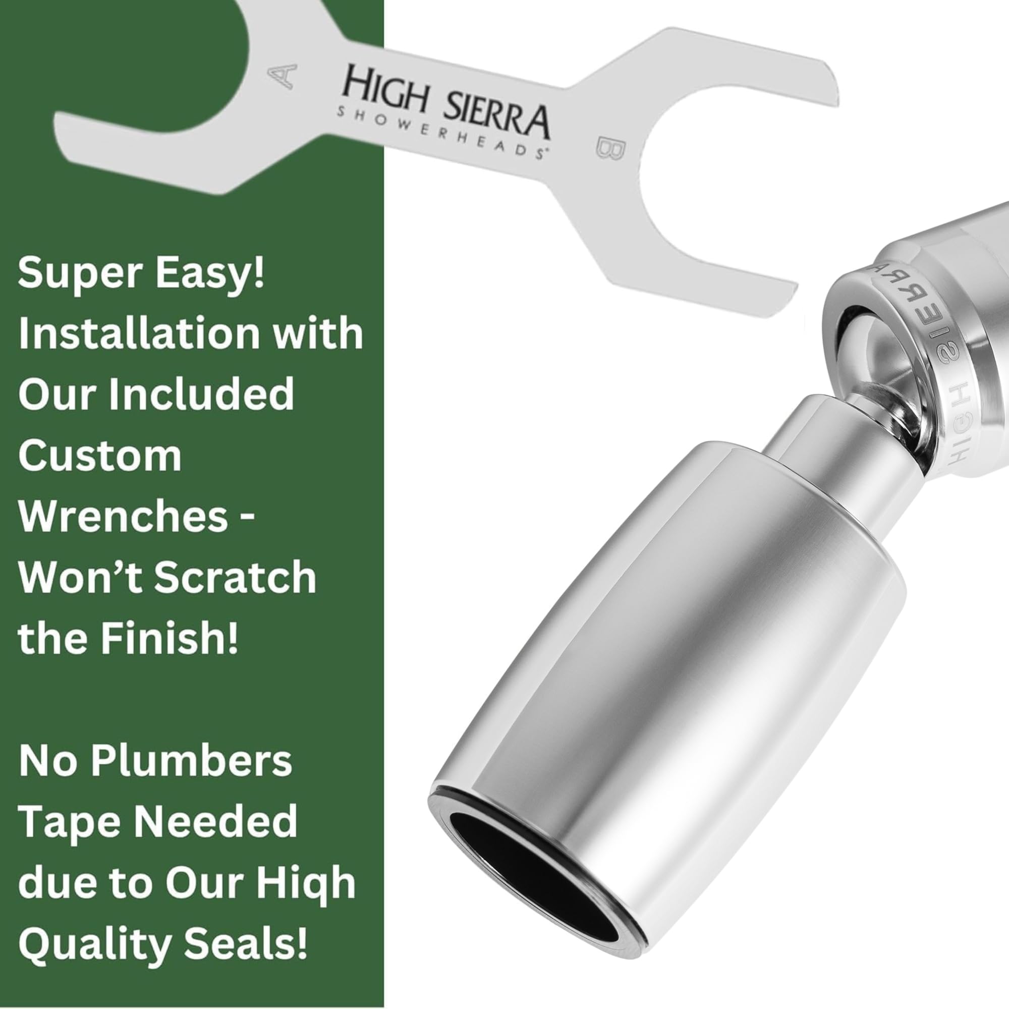 High Sierra CLASSIC - Soffione doccia in metallo massiccio, 1,8 GPM, a basso flusso, senza piombo, ugello brevettato che non si intasa mai, finitura nera opaca